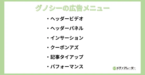 グノシーの広告メニュー