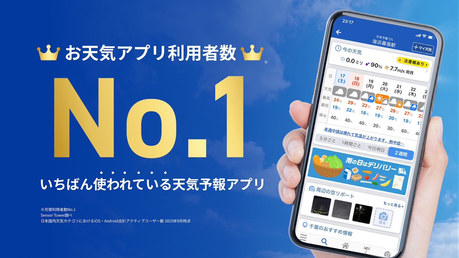 ウェザーニュース「お天気アプリ利用者No.1」画像