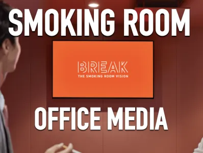 ビジネスタイムの可処分時間にアプローチ◎オフィス喫煙所サイネージ【BREAK】