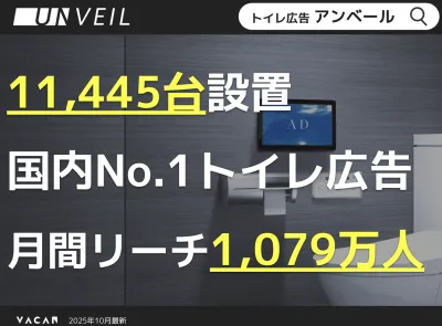 【腸活・美容・日用品・医薬品に】トイレ広告「アンベール」国内最大11,400台超