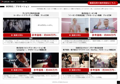 【LOCUS】ジャンル別 動画制作実績集の媒体資料