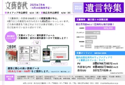 【富裕層シニアに訴求】「文藝春秋」遺言特集 ＜資料請求付き（リード獲得型）企画＞