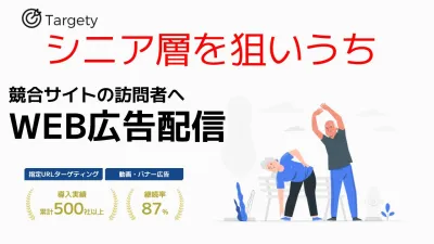 競合サイトの訪問者へ広告配信。性別・年齢・子供有無も設定しシニア層へ効率良く配信
