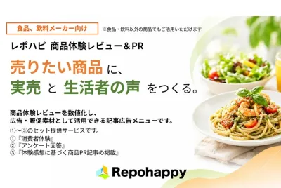 食品、飲料メーカー向け商品体験＆レビュー｜消費者評価レポート＆広告素材創出