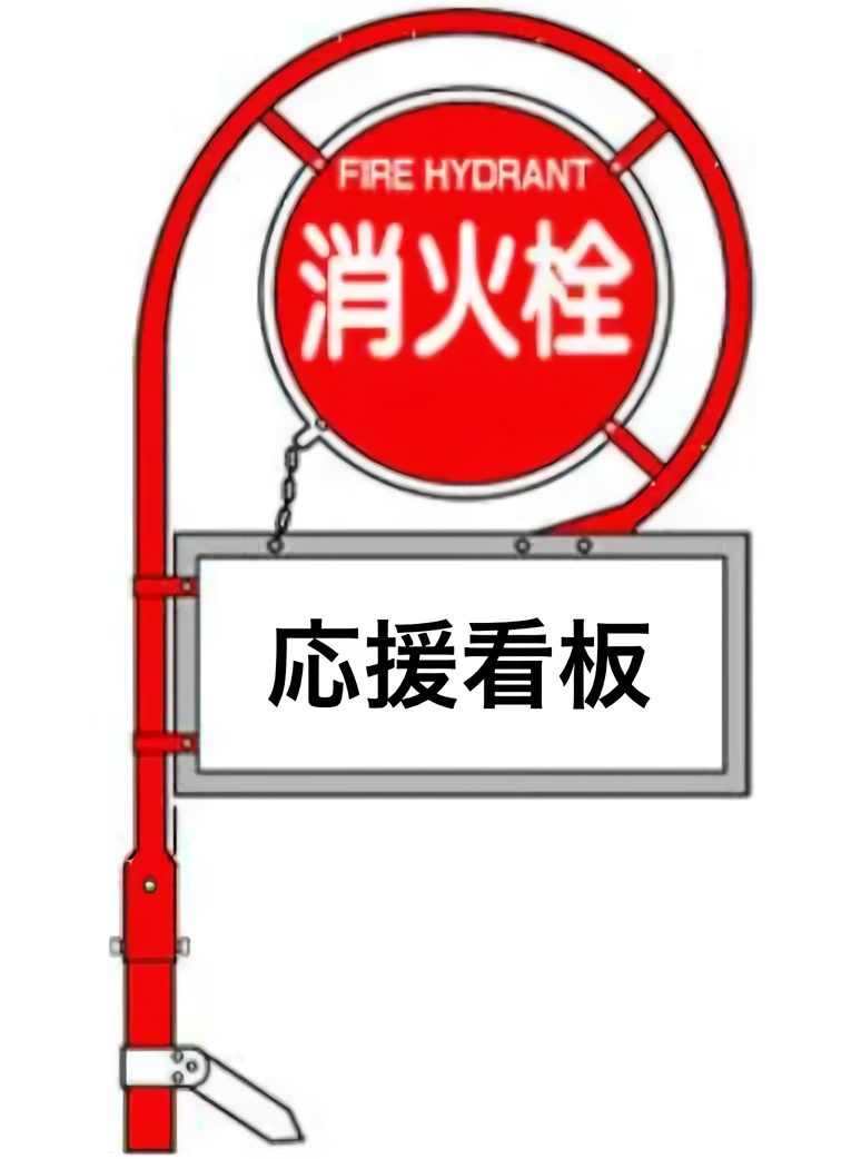 消火栓標識の下部に取り付ける応援看板のテンプレートイメージ