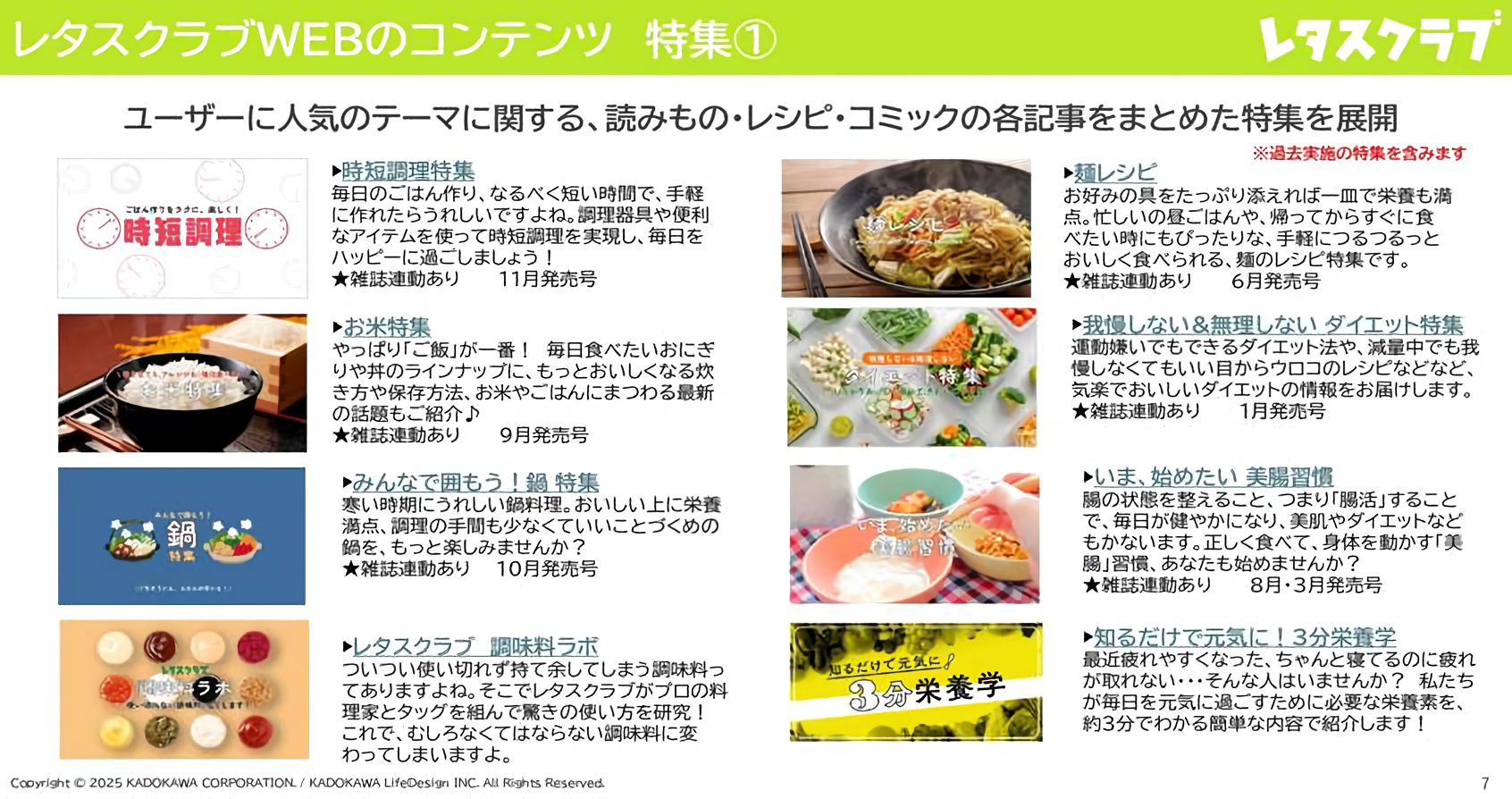 レタスクラブWEBの特集コンテンツ例 時短料理 麺レシピ ダイエット 美容など人気テーマの記事構成